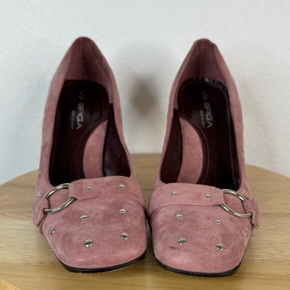 Y2K Via Spiga Pink Suede Studded Stiletto Pumps Square Toe Size 7 1/2 - Picture 5 of 8